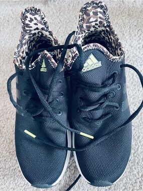 adidas Black Athletic Sneakers with Leopard Lining and Gold Accents